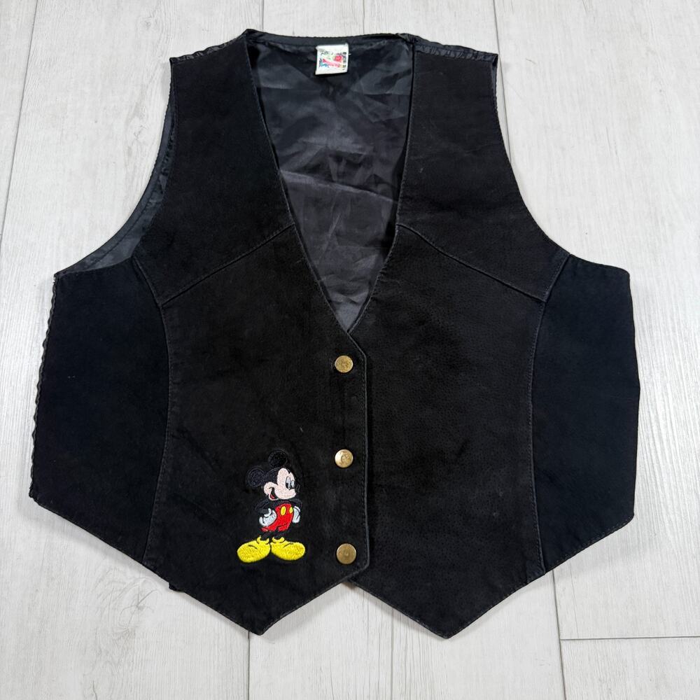 Mickey Mouse Suede Vest Genuine Leather Black Size M Disney Vintage